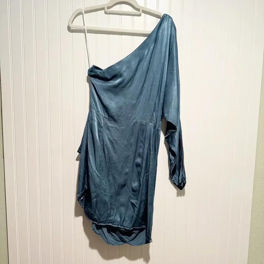Elliatt Saronic One Shoulder Mini Dress Blue Satin Size XL - Picture 9 of 9